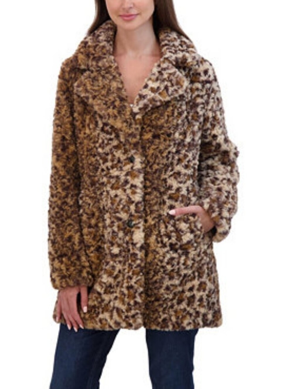 Sebby Collection Women's Crushed Faux Fur Button Front Coat